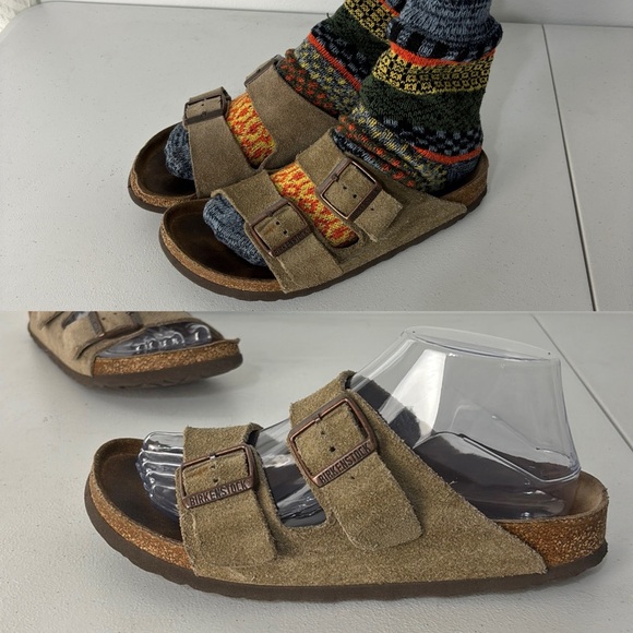 Birkenstock Arizona Tan Suede Leather Sandals Size 39 Boho Hippie Chic Normcore - Picture 1 of 14
